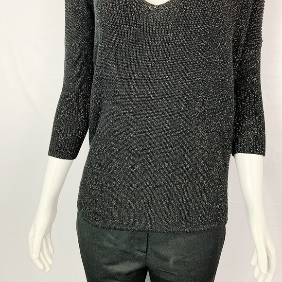 EXPRESS Black Gold Glitter Top 3/4 Sleeve Sz XS - Picture 5 of 6